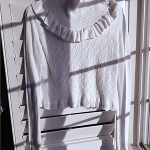 French Connection White Ruffled Turtleneck Sweater